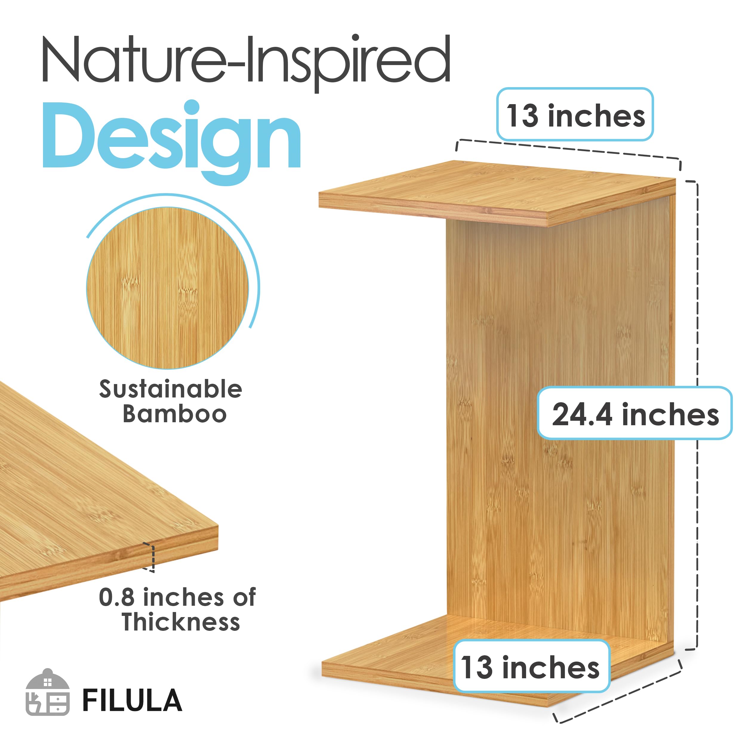 FILULA - Bamboo C Table and Coffee Table - All-in-One Solution for End Table, Coffee Table, Tray Table, Storage Bench, and Beyond