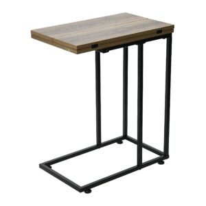 Household Essentials Jamestown Extendable C-Shaped for Accessiblity Side End Table Ashwood Rustic Wood Grain and Black Metal