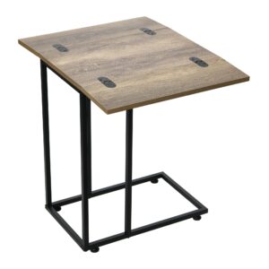 Household Essentials Jamestown Extendable C-Shaped for Accessiblity Side End Table Ashwood Rustic Wood Grain and Black Metal