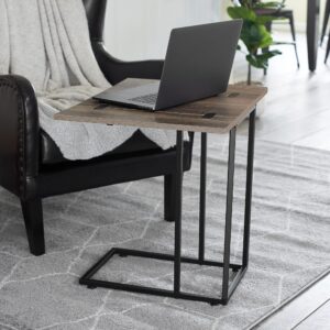 Household Essentials Jamestown Extendable C-Shaped for Accessiblity Side End Table Ashwood Rustic Wood Grain and Black Metal