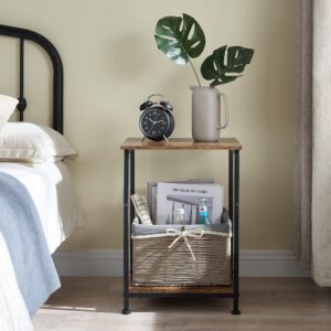 Somdot Side Table, 3 Tier End Table with Storage Shelf for Sofa Couch, Nightstand Bedside Table for Living Room Bedroom, Easy Assembly - Rustic Brown/Black