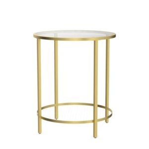 CADANI End Table, Glass Side Table with Open Storage, 2-Tier Gold Accent Table with Sturdy Metal Frame, Modern Round Coffee Table for Living Room, Bedroom, Balcony, Patio