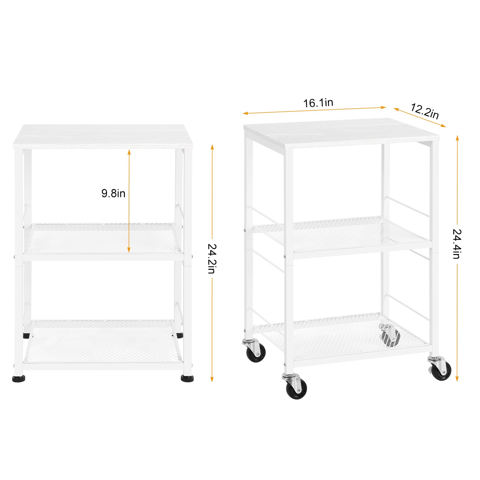 Side Table 3 Tier End Table Small with Wheels Rolling End Side Table with Storage Shelves White Night Stand for Kitchen Bedroom Bathroom Office Living Room