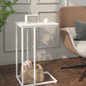 Innerjoin C Shaped End Table, C Side Table for Sofa, Couch and Bed, Tv Tray Table fits Small Space, Living Room Bedroom, White