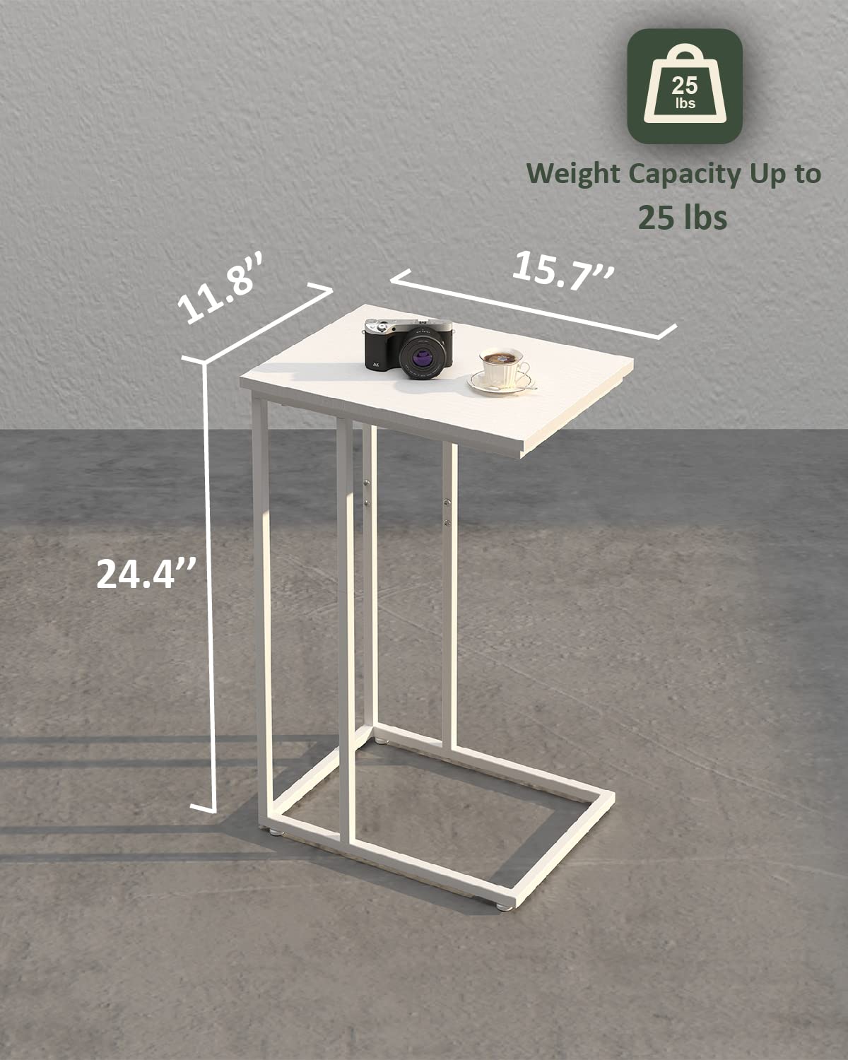 Innerjoin C Shaped End Table, C Side Table for Sofa, Couch and Bed, Tv Tray Table fits Small Space, Living Room Bedroom, White