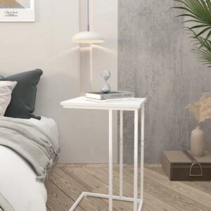 Innerjoin C Shaped End Table, C Side Table for Sofa, Couch and Bed, Tv Tray Table fits Small Space, Living Room Bedroom, White