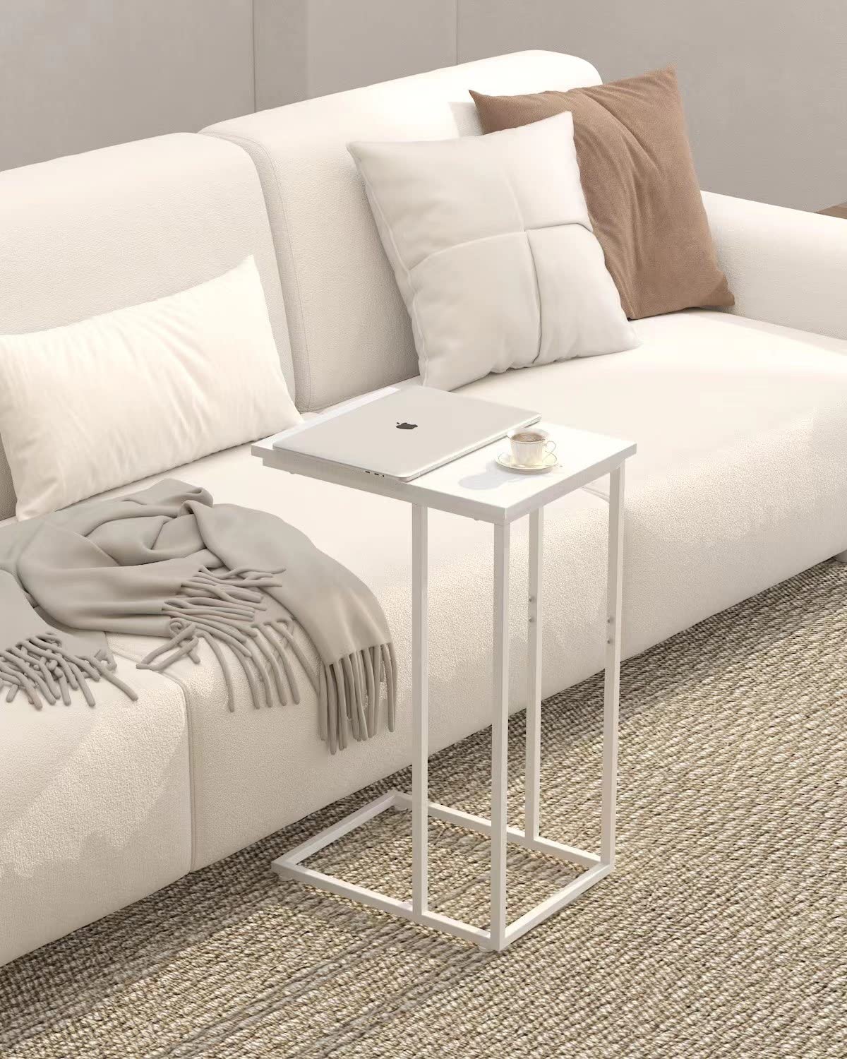 Innerjoin C Shaped End Table, C Side Table for Sofa, Couch and Bed, Tv Tray Table fits Small Space, Living Room Bedroom, White