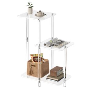 Eglaf Acrylic 3 Tiers Side Table - Square Step End Table - Clear Nightstand Small Bedside Table Accent Entryway Table, for Living Room, Bedroom, Hallway, 17'' L x 10'' W x 23.5'' H