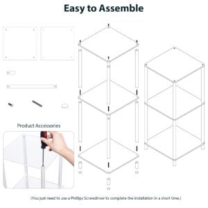 HMYHUM Acrylic Side Table for Small Spaces, 11.8" L x 11.8" W x 28" H, Small Nightstand/Bedside/End Table for Living Room, Bedroom, 3-Tier, Square, Clear