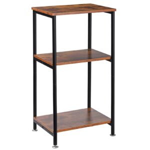 MOOACE Tall Side Table, 3 Tier End Table with Storage Shelf, Tall Nightstand for Small Spaces, Living Room, Bedroom, Office, Hallway, Rustic Brown