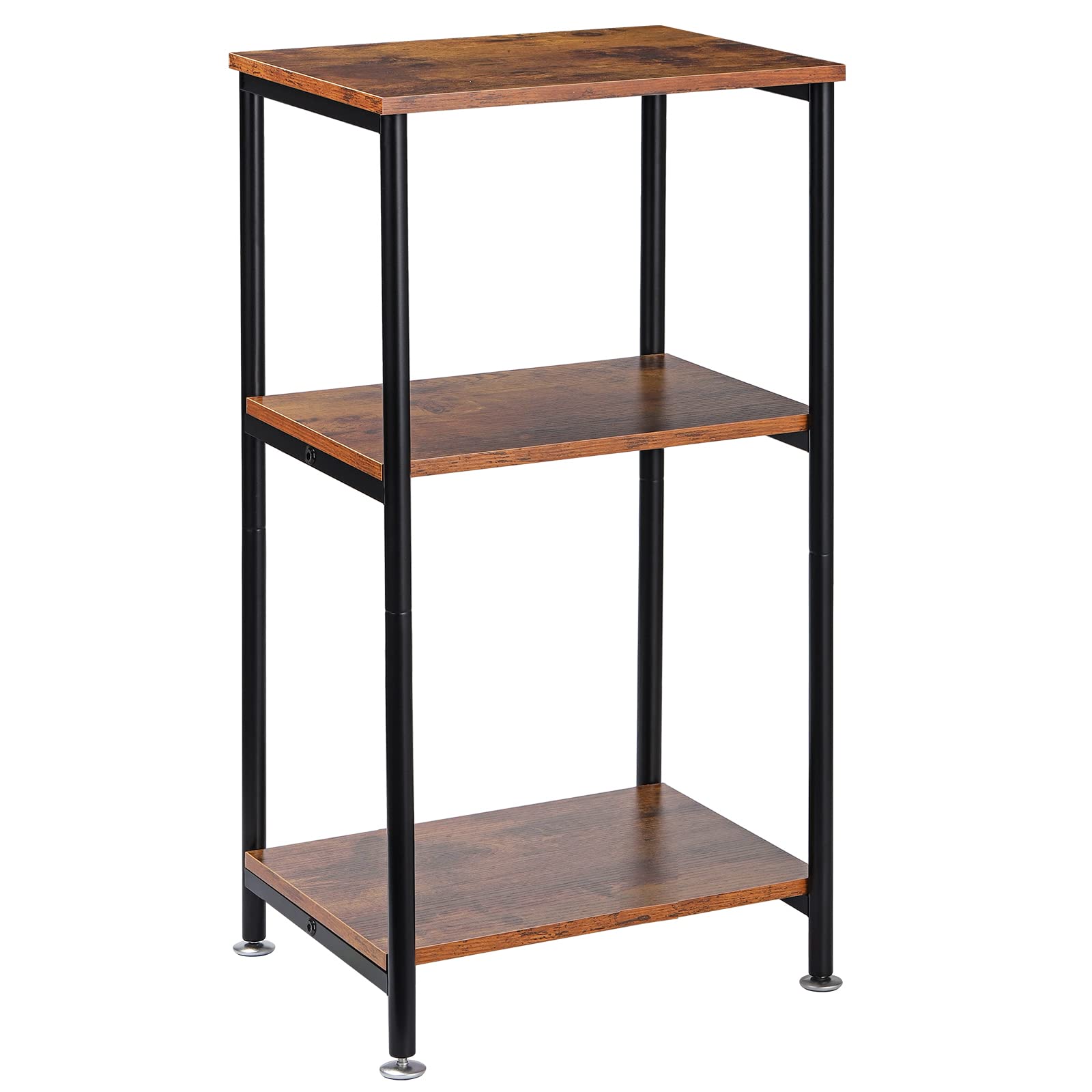 MOOACE Tall Side Table, 3 Tier End Table with Storage Shelf, Tall Nightstand for Small Spaces, Living Room, Bedroom, Office, Hallway, Rustic Brown