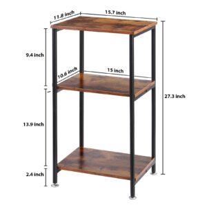 MOOACE Tall Side Table, 3 Tier End Table with Storage Shelf, Tall Nightstand for Small Spaces, Living Room, Bedroom, Office, Hallway, Rustic Brown