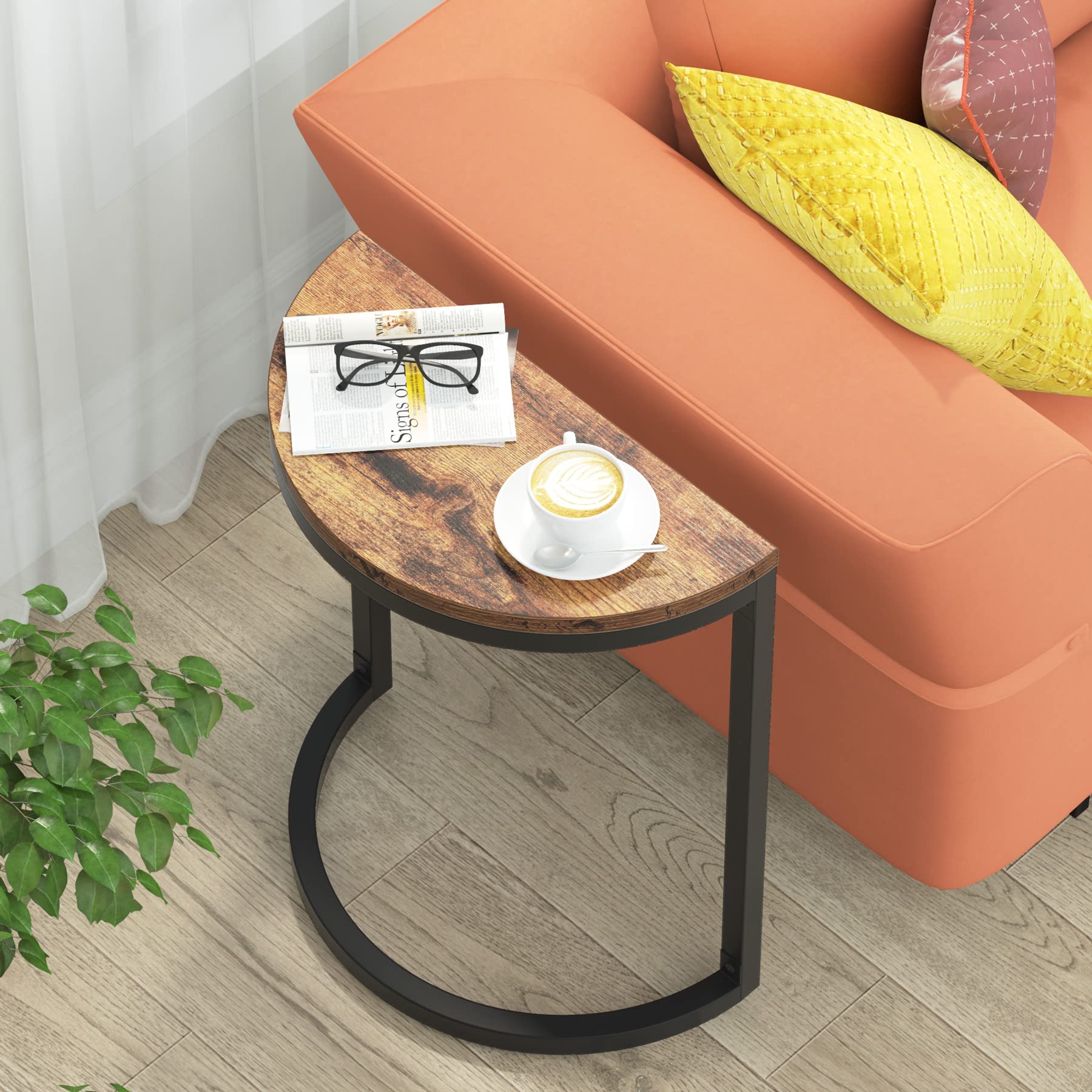 Tribesigns End Table Semi Circle, Small Half Round Side Table with Metal Frame, Wood Accent Table Slim C Table for Sofa Couch Living Room, Easy Assembly, 19.69" L x 9.84" W x 23.62" H