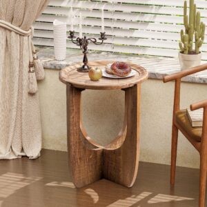 COZAYH Rustic Farmhouse End Table, French Country Accent Side Table for Family, Dinning or Living Room, Small Spaces, Modern, Round, Brown End Table