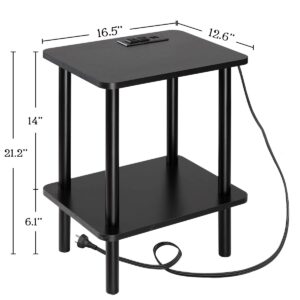 FORAOFUR End Table with Charging Station, Black Side Table with USB Ports and Outlets, Small Side Table Narrow Side Table for Living Room, Bedroom and Office, Small Nightstand with Charging Station