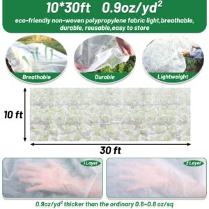 Conmacro Plant Covers Freeze Protection, 10 ft x 30 ft 0.9oz Floating Row Cover Garden Fabric for Vegetables Raised beds, Outdoor Frost Cloth Frost Protection Plant Blankets for Winter Sun Pest