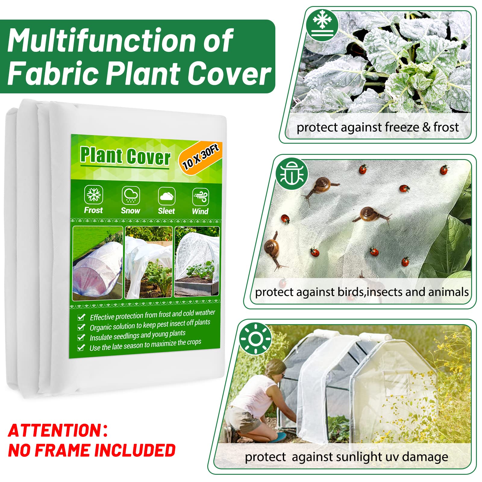 Conmacro Plant Covers Freeze Protection, 10 ft x 30 ft 0.9oz Floating Row Cover Garden Fabric for Vegetables Raised beds, Outdoor Frost Cloth Frost Protection Plant Blankets for Winter Sun Pest