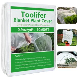 toolifer plant covers freeze protection, 10x50ft rectangular plant blanket for winter, reusable floating row fabric cover frost cloth for snow sleet wind pest protection(no frame or hoops include)