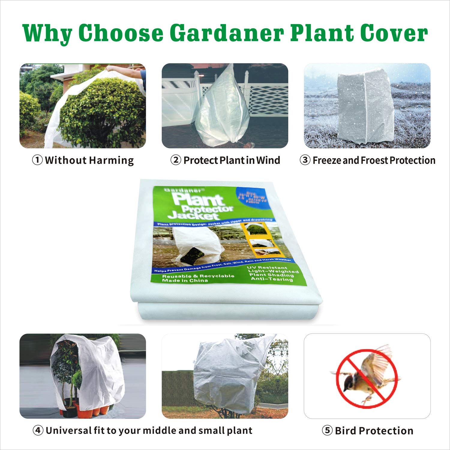 Gardaner Plant Covers Freeze Protection & Plant Frost Blanket - 2.5 oz/yd² 85 X 75 inch for Winter Cold Weather, Reusable Shrub Jacket Covers with Zipper & Drawstring