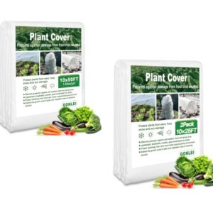 GonLei 2Pack 10X25 FT+1Pack 10X50FT Plant Covers Freeze Protection