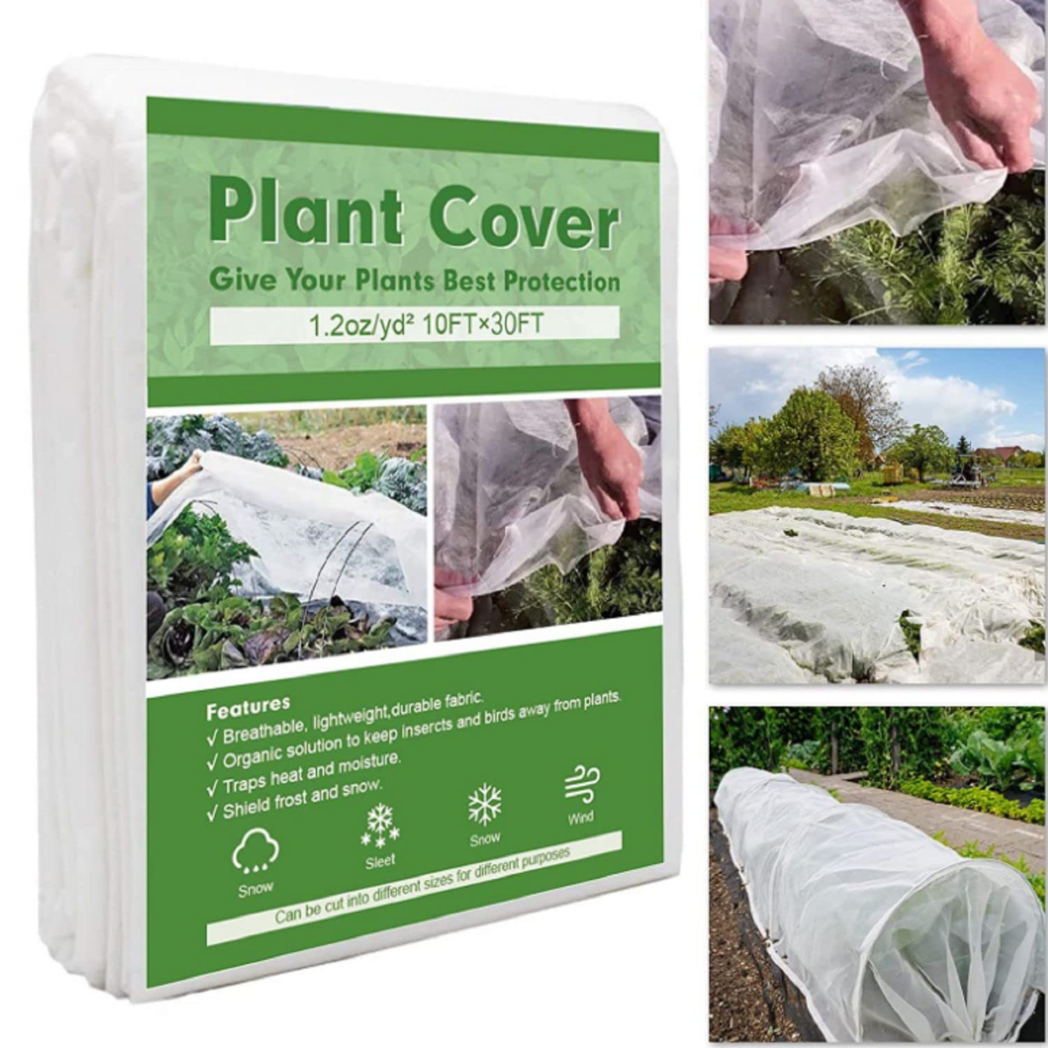 Plant Covers Freeze Protection, 1.2oz 10x30FT Frost Cloth Plant Freeze Protection, Plant Frost Blankets Covers for Outdoor Plants for Winter Cold Weather, Floating Row Cover for Vegetables