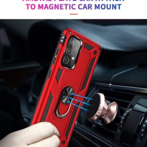 for Samsung A52 Case, Galaxy A52 Case with HD Screen Protector, Military-Grade Ring Holder Kickstand Car Mount 15ft Drop Tested Shockproof Cover Phone Case for Samsung Galaxy A52, Red