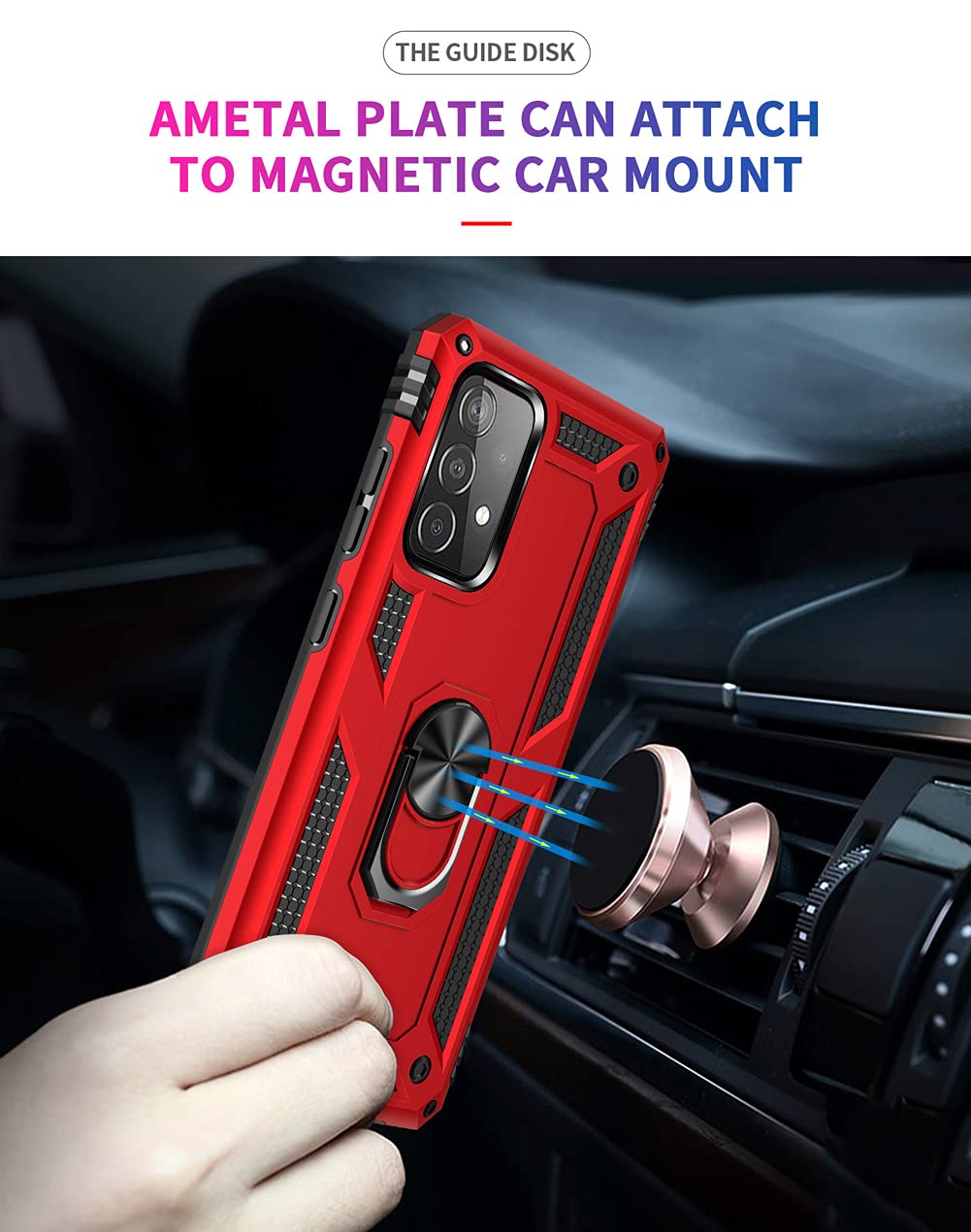 for Samsung A52 Case, Galaxy A52 Case with HD Screen Protector, Military-Grade Ring Holder Kickstand Car Mount 15ft Drop Tested Shockproof Cover Phone Case for Samsung Galaxy A52, Red