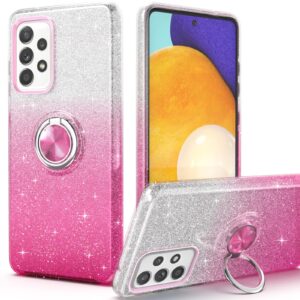 PeeTep Galaxy A52 5G Case for Girls Women, Slim Fit Glitter Sparkly Case with 360°Ring Holder Kickstand Magnetic Car Mount Shock-Absorbent Protective Sturdy Cover,Pink