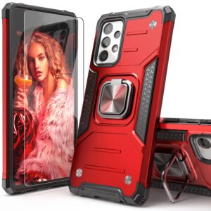 IDYStar Galaxy A52 5G Case with Screen Protector, Galaxy A52 5G Case, Shockproof Drop Test Cover with Car Mount Kickstand Lightweight Protective Cover for Samsung Galaxy A52 5G, Red