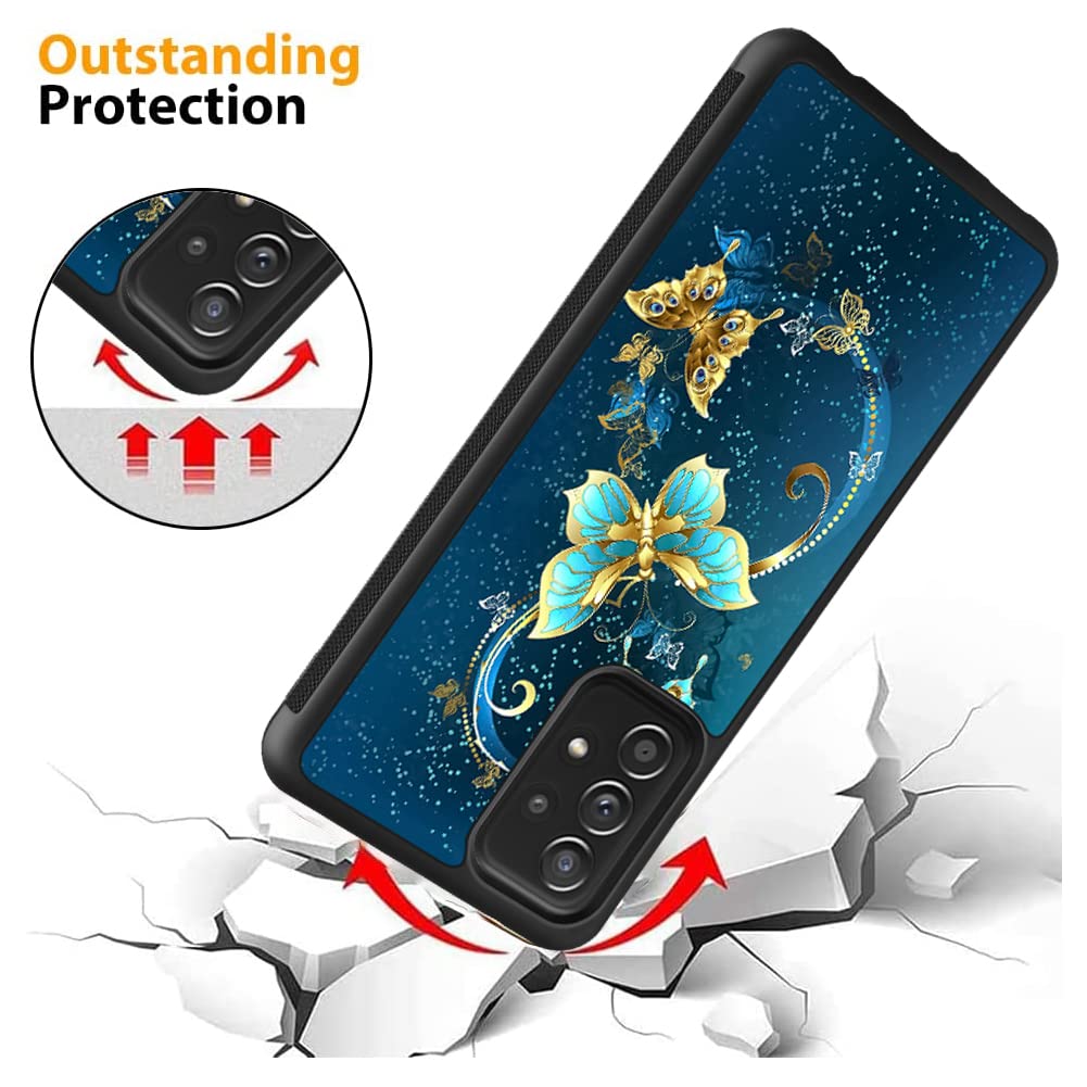 SAKUULO for Samsung Galaxy A52 5G Case, [Screen Protector + Kickstand] Blue Butterfly Design,Tire Texture Anti-Slip Shockproof Ultra Thin Protective Case for Galaxy A52 5G 6.5 Inch (2021)