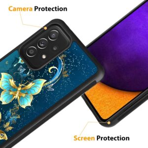 SAKUULO for Samsung Galaxy A52 5G Case, [Screen Protector + Kickstand] Blue Butterfly Design,Tire Texture Anti-Slip Shockproof Ultra Thin Protective Case for Galaxy A52 5G 6.5 Inch (2021)