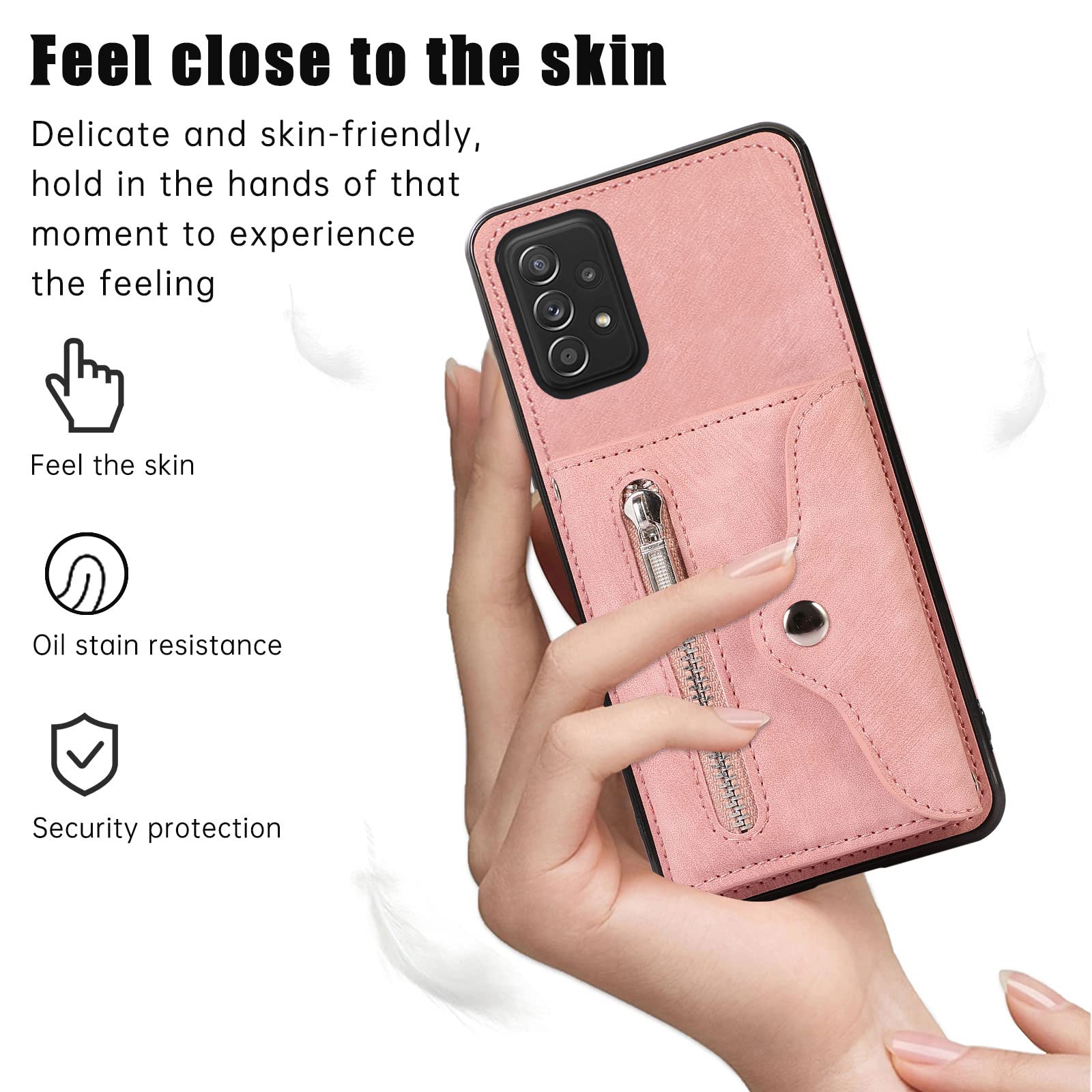 Phone Case for Samsung Galaxy A52/A52S 5G Wallet Cover with Tempered Glass Screen Protector Wrist Crossbody Strap Lanyard Credit Card Holder Stand Leather Cell A 52 S 4G G5 52A S52 52S Men Rose Gold