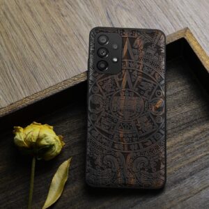 Carveit Wood Case for Samsung Galaxy A52 5G & 4G Case [Natural Wood & Black Soft TPU] Shockproof Protective Cover Unique Wooden Case Compatible with Galaxy A52s 5G Case (Mayan Symbols-Blackwood)