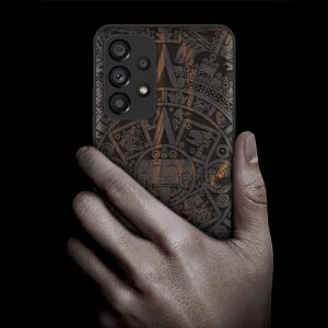 Carveit Wood Case for Samsung Galaxy A52 5G & 4G Case [Natural Wood & Black Soft TPU] Shockproof Protective Cover Unique Wooden Case Compatible with Galaxy A52s 5G Case (Mayan Symbols-Blackwood)