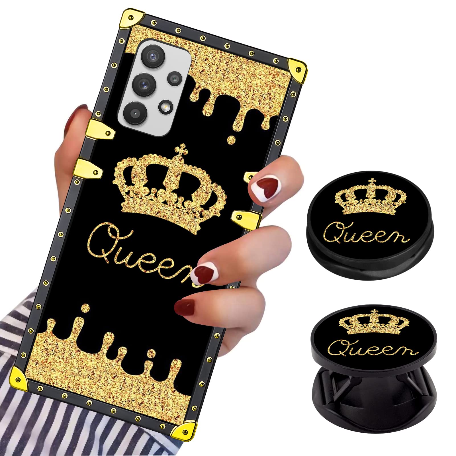 LSL Compatible with Samsung Galaxy A52 5G Phone Case, Queen Golden Crown Luxury TPU Plating Corner Shockproof Protection Cover for Women Girls, for Samsung Galaxy A52 5G