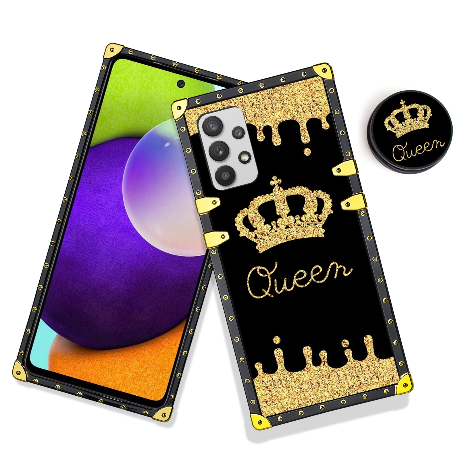 LSL Compatible with Samsung Galaxy A52 5G Phone Case, Queen Golden Crown Luxury TPU Plating Corner Shockproof Protection Cover for Women Girls, for Samsung Galaxy A52 5G