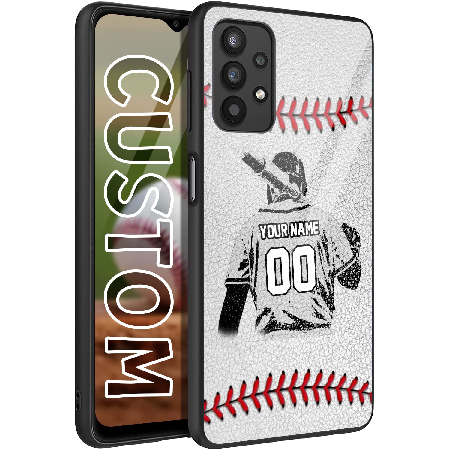 Personalized Baseball vs Name Number US Flag Decor Rubber Cover Phone Case for Samsung Galaxy A15/A25/A14/A54/A53/A03S/A02S/A12/A13/A32/A42/A51/A52/A71 Custom Baseball Phone case (Baseball batter)