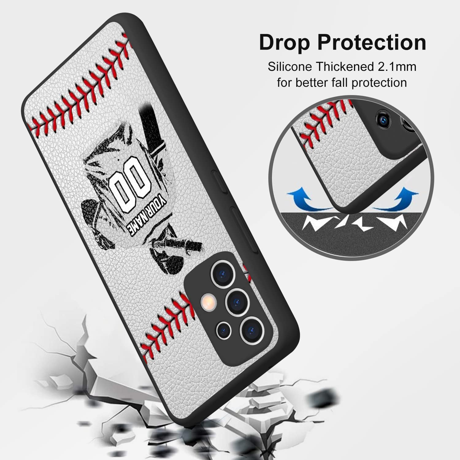 Personalized Baseball vs Name Number US Flag Decor Rubber Cover Phone Case for Samsung Galaxy A15/A25/A14/A54/A53/A03S/A02S/A12/A13/A32/A42/A51/A52/A71 Custom Baseball Phone case (Baseball batter)