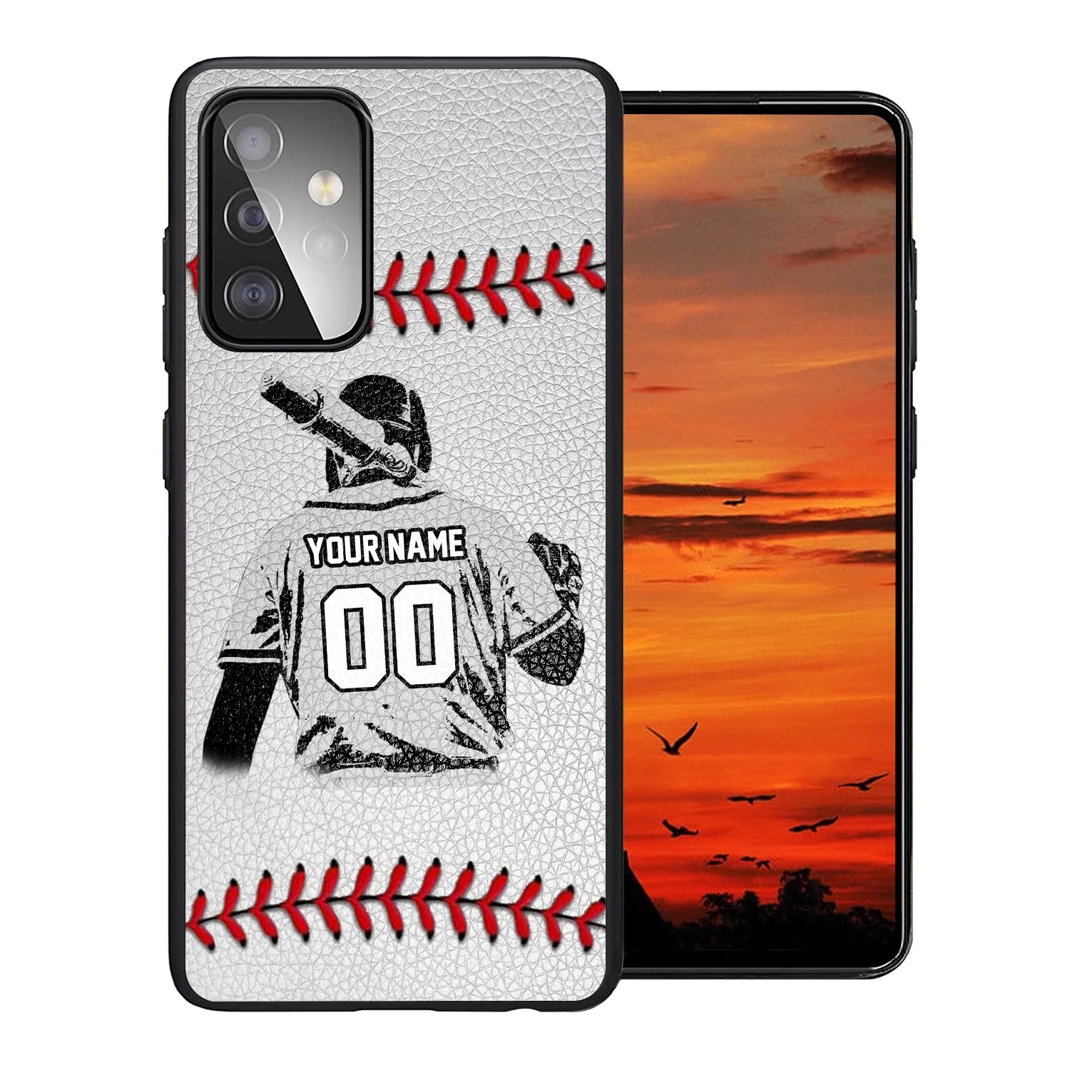 Personalized Baseball vs Name Number US Flag Decor Rubber Cover Phone Case for Samsung Galaxy A15/A25/A14/A54/A53/A03S/A02S/A12/A13/A32/A42/A51/A52/A71 Custom Baseball Phone case (Baseball batter)