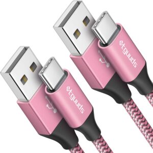 etguuds pink usb c cable 6ft fast charge, 2-pack usb a to usb c type charger cord for samsung galaxy s23 s22 s21 s20 s10 s10e, a10e a11 a13 a03s a52 a53, z fold 4 3/flip 4 3 5g, note 20 10 9, moto g