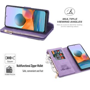 UEEBAI Wallet Case for Samsung Galaxy A53 5G, Retro 9 Card Holder Slots Zipper Pocket Handbag Case PU Leather Magnetic Closure Kickstand with Wrist Strap TPU Shockproof Flip Case - Diamond Purple