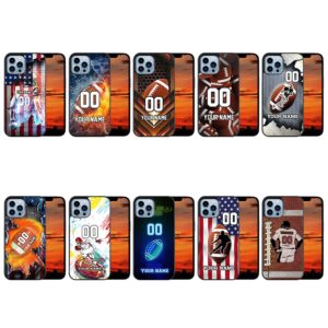 Personalized Football vs Name Number America Flag Decor Rubber Cover Phone Case for Samsung Galaxy A15/A25/A14/A5A53/A03S/A02S/A12/A13/A32/A42/A51/A52/A71 Custom Football Phone Case (Navy Neon lights)