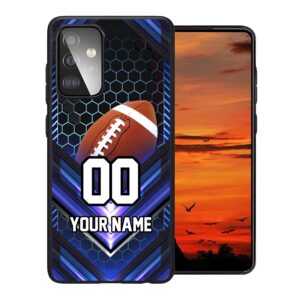 Personalized Football vs Name Number America Flag Decor Rubber Cover Phone Case for Samsung Galaxy A15/A25/A14/A5A53/A03S/A02S/A12/A13/A32/A42/A51/A52/A71 Custom Football Phone Case (Navy Neon lights)