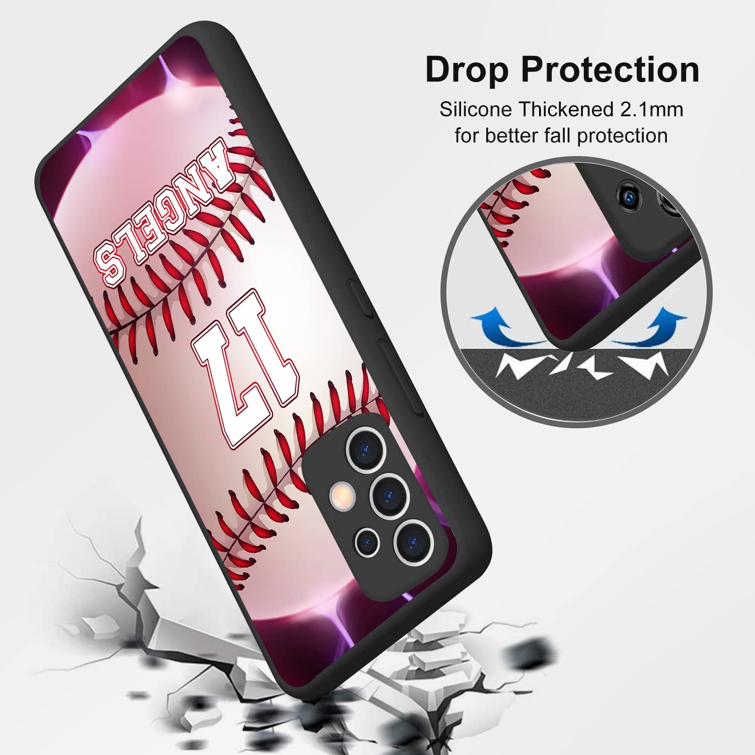 Design Your Own Baseball Phone Case Custom Name Number Yourself TPU Cover Case with Samsung Galaxy A15/A25/A14/A54/A53 5G/A03S/ A02S /A10E /A10/ A12/ A13/ A32/ A33/ A42/ A50 /A51/ A52/ A71 4G 5G