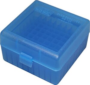 mtm 100 round rifle ammo box 17, 204, 223, 5.56x45, 6x47, clear blue