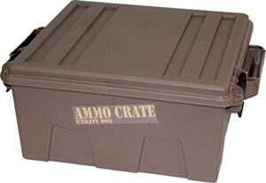 mtm acr8-72 ammo crate utility box | ammo, survival or hunting gear storage | o-ring seal for water resistant dry storage | double padlock tapped for security | carries 85lbs of gear | dark earth