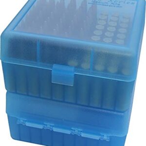 MTM 100 Round Flip-Top Rifle Ammo Box 22-25, 308 W, Blue,3.05-Inch