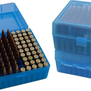 MTM 100 Round Flip-Top Rifle Ammo Box 22-25, 308 W, Blue,3.05-Inch