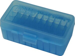 mtm 50 round flip-top ammo box 38/357 cal (clear blue)