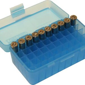 MTM 50 Round Flip-Top Ammo Box 38/357 Cal (Clear Blue)